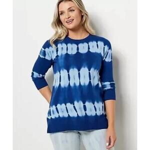 LOGO Lori Goldstein Womens Small Blue Tie-Dye Lightweight Pullover Sweater NEW